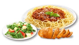 Spaghetti dinner also with salad and bread
